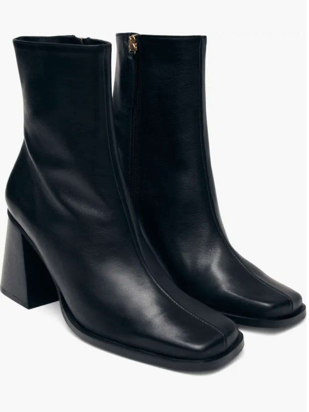 ALOHAS Black Square-Toe Block Heel Ankle Boots